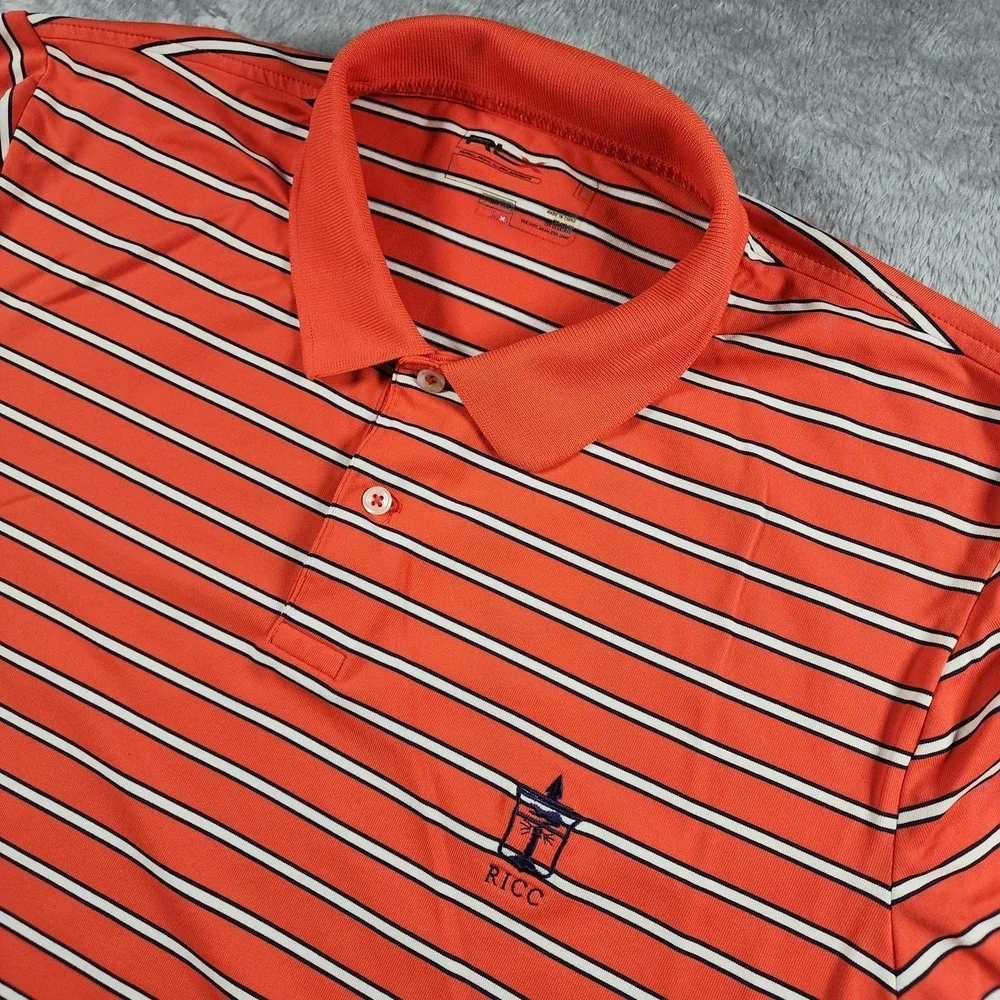 RLX Ralph Lauren Polo Shirt Men XL Orange Striped Rhode Island Country Club Golf